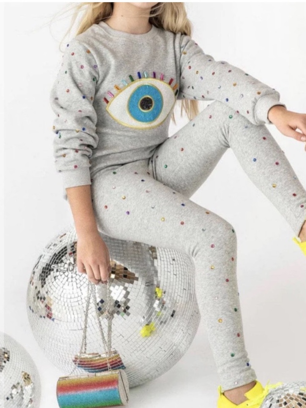 Lola + the Boys evil eye crystal gem set sweat suit